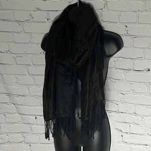Elegant Black/Brown reversible 100%Cashmere Afghan Fringe Scarf